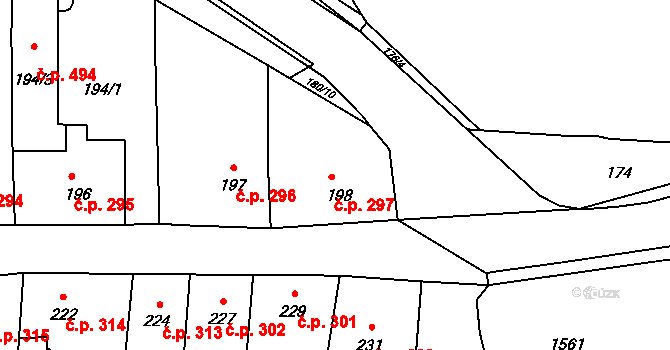 Šluknov 297 na parcele st. 198 v KÚ Šluknov, Katastrální mapa