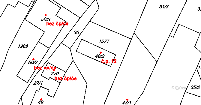 Dlouhá Lhota 12 na parcele st. 48/2 v KÚ Dlouhá Lhota u Mladé Boleslavi, Katastrální mapa