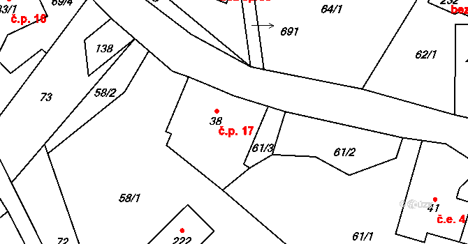 Dolní Prysk 17, Prysk na parcele st. 38 v KÚ Dolní Prysk, Katastrální mapa