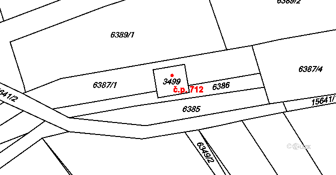 Huslenky 712 na parcele st. 3499 v KÚ Huslenky, Katastrální mapa