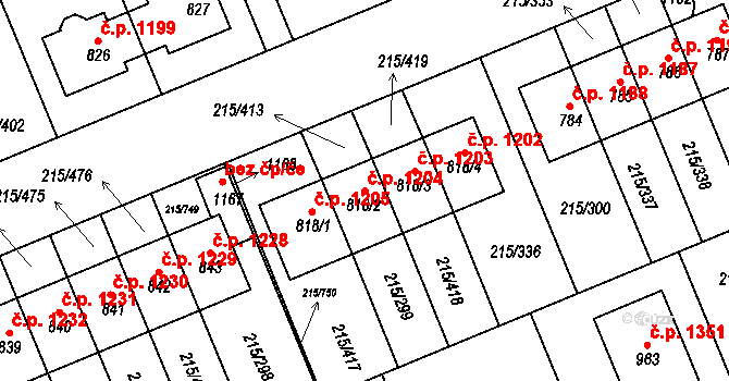 Rudná 1204 na parcele st. 818/2 v KÚ Hořelice, Katastrální mapa