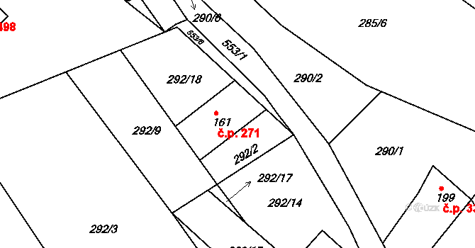 Lubina 271, Kopřivnice na parcele st. 161 v KÚ Drnholec nad Lubinou, Katastrální mapa