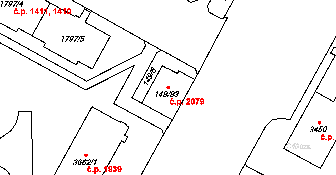 Bolevec 2079, Plzeň na parcele st. 149/93 v KÚ Bolevec, Katastrální mapa