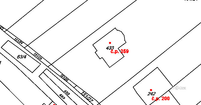Přerov XI-Vinary 259, Přerov na parcele st. 433 v KÚ Vinary u Přerova, Katastrální mapa