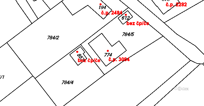 Šumperk 3084 na parcele st. 774 v KÚ Dolní Temenice, Katastrální mapa