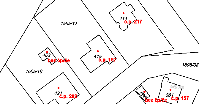 Olbramovice Ves 197, Olbramovice na parcele st. 415 v KÚ Olbramovice u Votic, Katastrální mapa