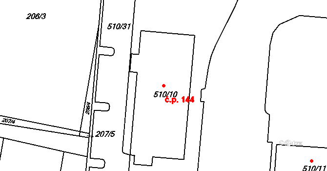 Marefy 144, Bučovice na parcele st. 510/10 v KÚ Marefy, Katastrální mapa