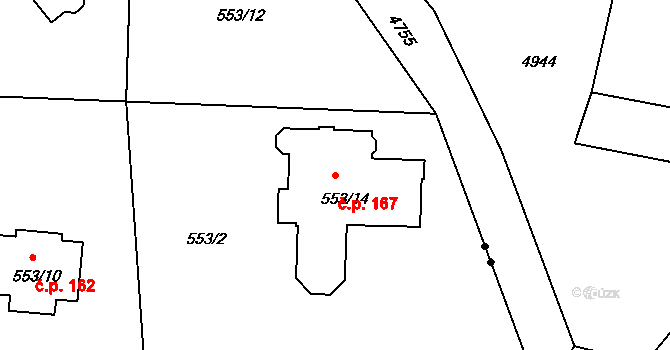 Dolní Datyně 167, Havířov na parcele st. 553/14 v KÚ Dolní Datyně, Katastrální mapa