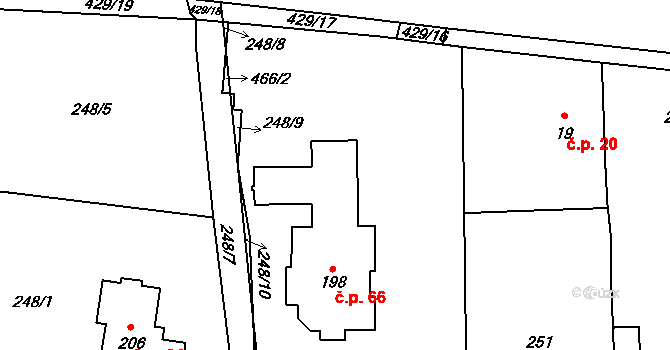 Počaply 66, Sezemice na parcele st. 198 v KÚ Počaply nad Loučnou, Katastrální mapa