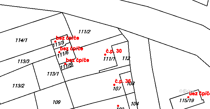 Málkov 30 na parcele st. 111/1 v KÚ Ahníkov, Katastrální mapa
