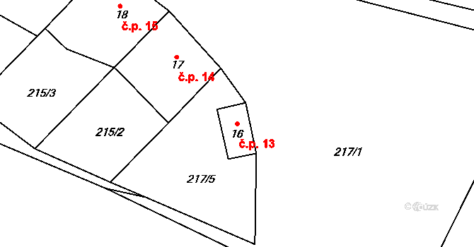 Kozlov 13, Bystřice nad Pernštejnem na parcele st. 16 v KÚ Kozlov u Lesoňovic, Katastrální mapa