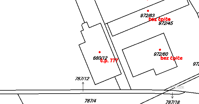 Štětí 777 na parcele st. 680/12 v KÚ Štětí I, Katastrální mapa