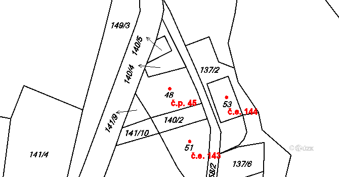 Vykmanov 45, Perštejn na parcele st. 48 v KÚ Vykmanov u Měděnce, Katastrální mapa