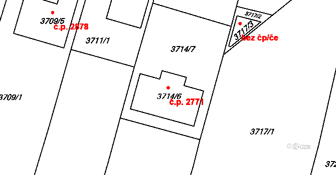Horní Počernice 2771, Praha na parcele st. 3714/6 v KÚ Horní Počernice, Katastrální mapa