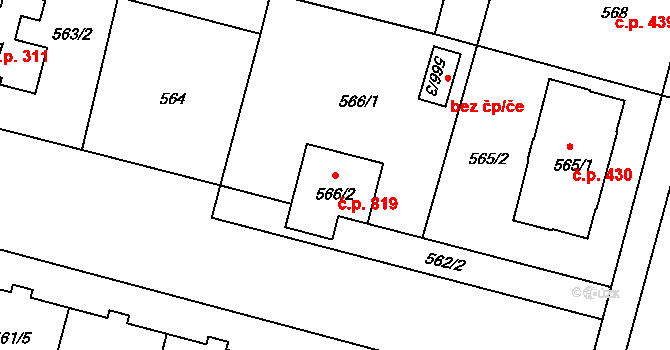 Kamenice nad Lipou 819 na parcele st. 566/2 v KÚ Kamenice nad Lipou, Katastrální mapa