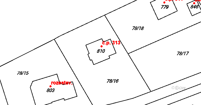 Chlomek 313, Petrov na parcele st. 810 v KÚ Petrov u Prahy, Katastrální mapa
