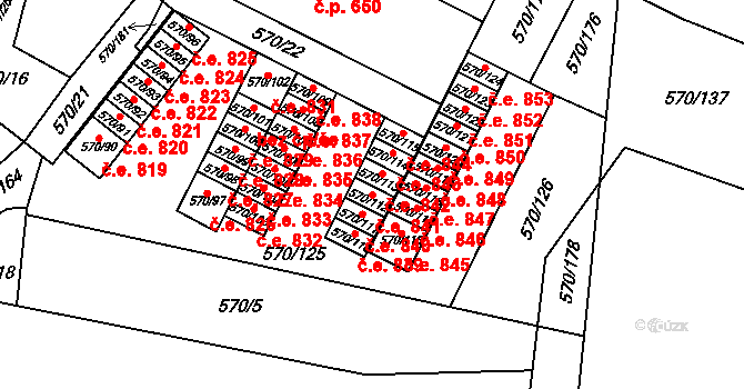 Vyškov-Předměstí 841, Vyškov na parcele st. 570/112 v KÚ Vyškov, Katastrální mapa