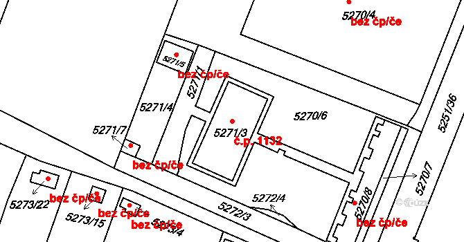 Předměstí 1132, Litoměřice na parcele st. 5271/3 v KÚ Litoměřice, Katastrální mapa