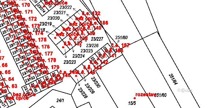 Chudeřice 188, Bílina na parcele st. 23/232 v KÚ Chudeřice u Bíliny, Katastrální mapa
