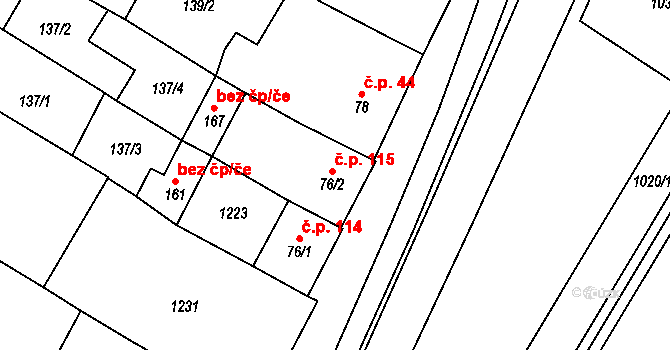 Lhota 115, Pačlavice na parcele st. 76/2 v KÚ Lhota u Pačlavic, Katastrální mapa