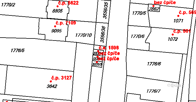 Zlín 1598 na parcele st. 5535/1 v KÚ Zlín, Katastrální mapa