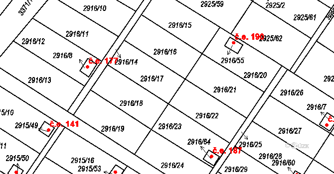 Kopřivnice 183 na parcele st. 2916/17 v KÚ Kopřivnice, Katastrální mapa