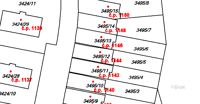 Nové Město na Moravě 1144 na parcele st. 3495/12 v KÚ Nové Město na Moravě, Katastrální mapa
