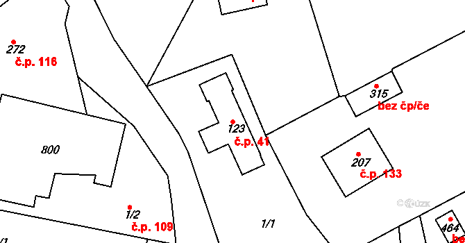 Škrdlovice 41 na parcele st. 123 v KÚ Škrdlovice, Katastrální mapa