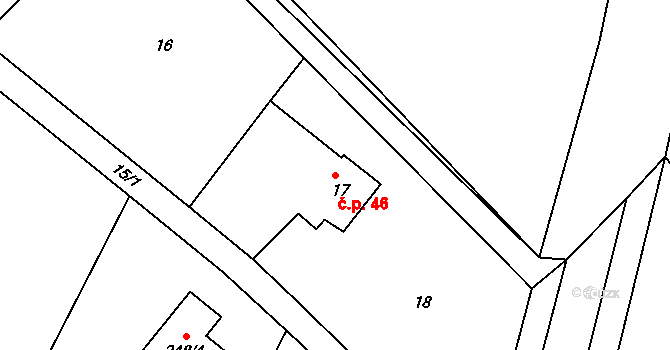 Křídla 46 na parcele st. 17 v KÚ Křídla, Katastrální mapa