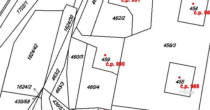 Brumov 990, Brumov-Bylnice na parcele st. 459 v KÚ Brumov, Katastrální mapa