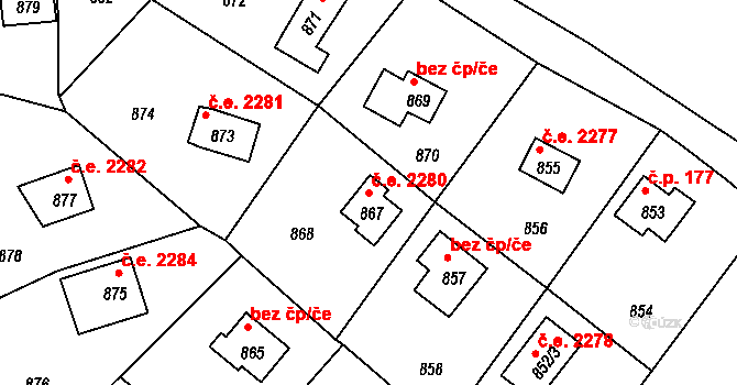 Dolní Těrlicko 2280, Těrlicko na parcele st. 867 v KÚ Dolní Těrlicko, Katastrální mapa