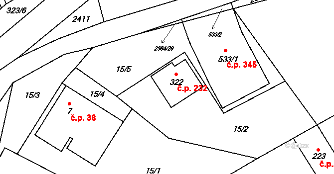 Všemina 232 na parcele st. 322 v KÚ Všemina, Katastrální mapa
