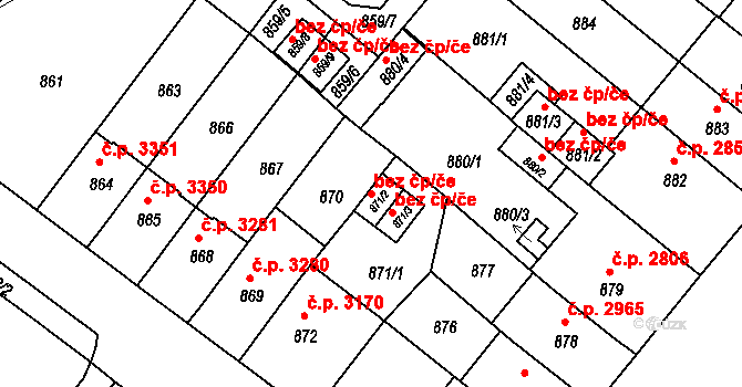 Chomutov 39072631 na parcele st. 871/2 v KÚ Chomutov II, Katastrální mapa