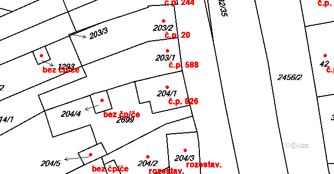 Tlumačov 826 na parcele st. 204/1 v KÚ Tlumačov na Moravě, Katastrální mapa