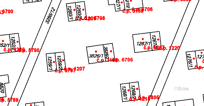 Zlín 3158 na parcele st. 3826/1 v KÚ Zlín, Katastrální mapa