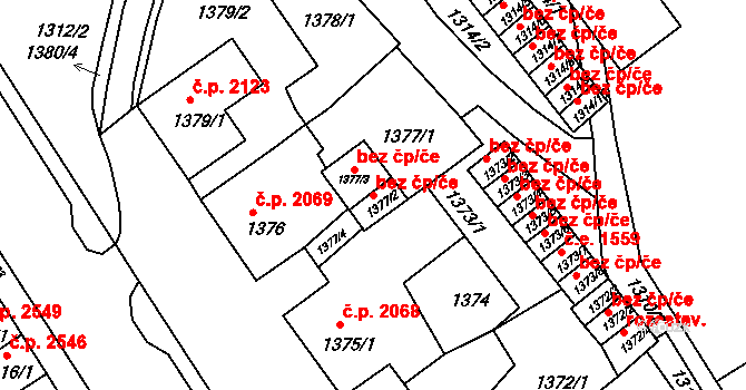 Chomutov 43008631 na parcele st. 1377/2 v KÚ Chomutov II, Katastrální mapa