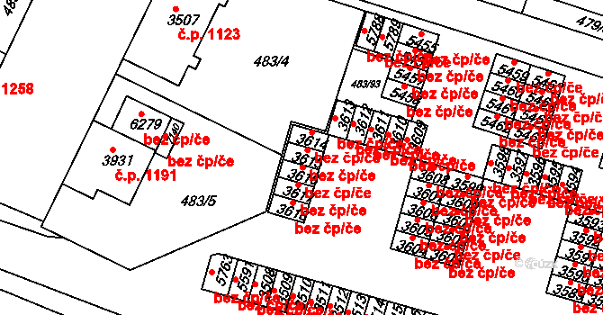 Třebíč 44134631 na parcele st. 3615 v KÚ Třebíč, Katastrální mapa