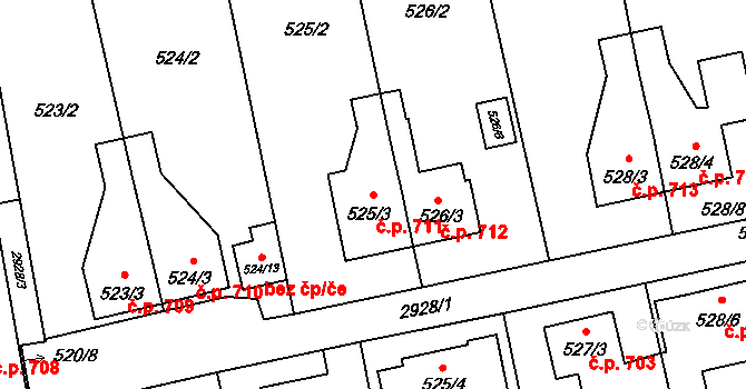 Kylešovice 711, Opava na parcele st. 525/3 v KÚ Kylešovice, Katastrální mapa