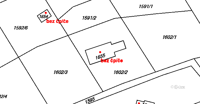 Rožnov pod Radhoštěm 45656631 na parcele st. 1655 v KÚ Rožnov pod Radhoštěm, Katastrální mapa