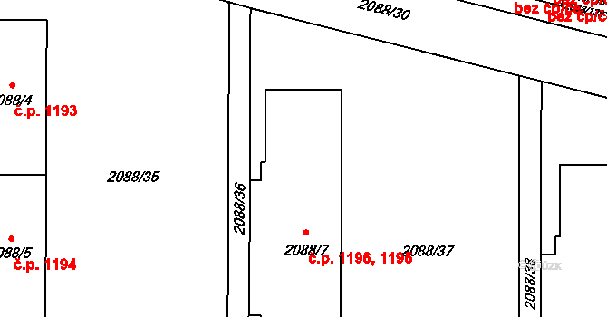 Hlučín 1195,1196 na parcele st. 2088/7 v KÚ Hlučín, Katastrální mapa
