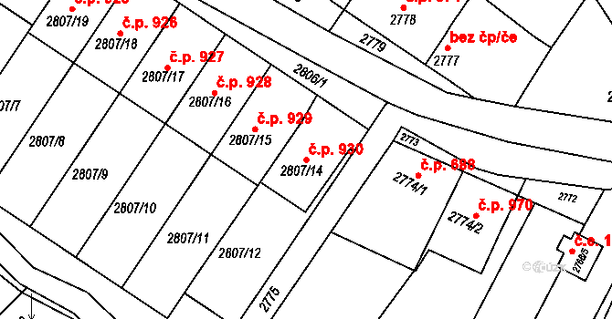 Nivnice 930 na parcele st. 2807/14 v KÚ Nivnice, Katastrální mapa