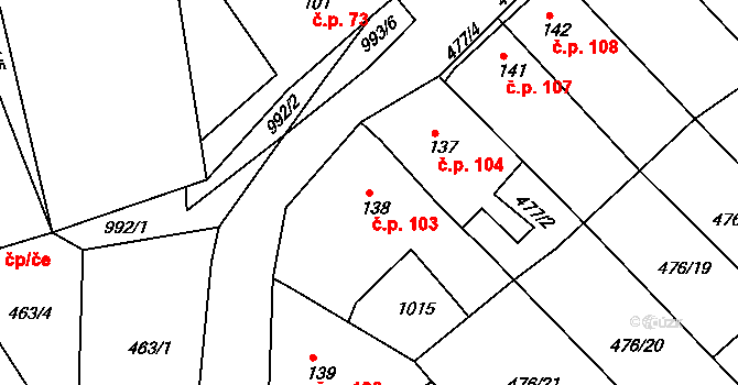 Obrnice 103 na parcele st. 138 v KÚ Obrnice, Katastrální mapa