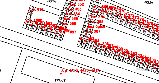 Velké Meziříčí 393 na parcele st. 1568/24 v KÚ Velké Meziříčí, Katastrální mapa