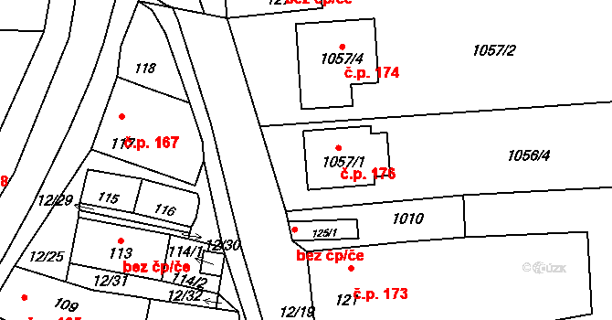 Jevišovka 176 na parcele st. 1057/1 v KÚ Jevišovka, Katastrální mapa