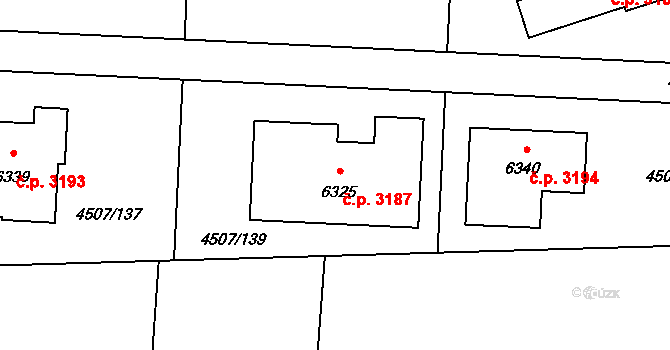 Žatec 3187 na parcele st. 6325 v KÚ Žatec, Katastrální mapa