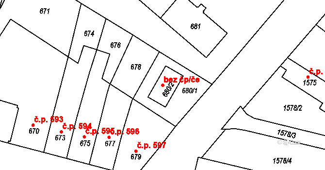 Jemnice 52095631 na parcele st. 680/2 v KÚ Jemnice, Katastrální mapa