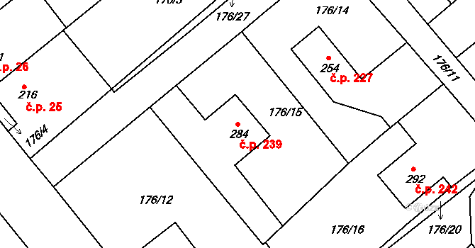 Rosice 239 na parcele st. 284 v KÚ Rosice u Chrasti, Katastrální mapa