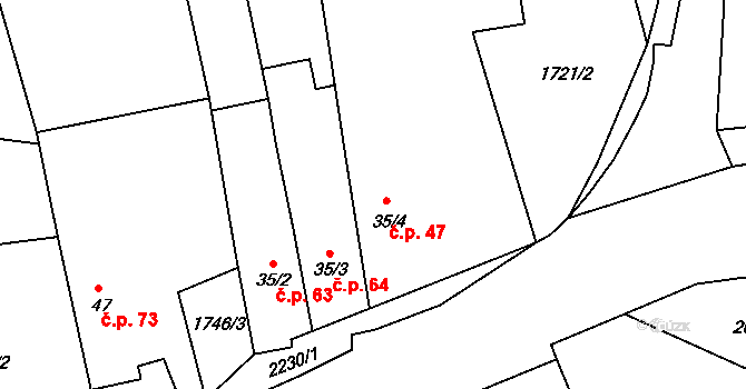 Velká 47, Milevsko na parcele st. 35/4 v KÚ Velká u Milevska, Katastrální mapa