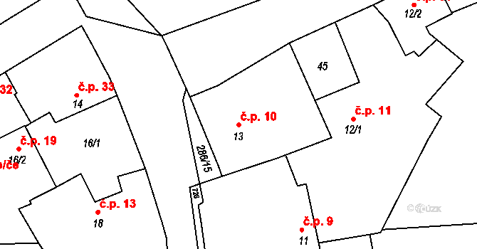 Kozinec 10, Holubice na parcele st. 13 v KÚ Kozinec, Katastrální mapa