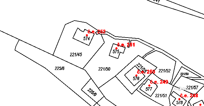 Černolice 251 na parcele st. 575 v KÚ Černolice, Katastrální mapa